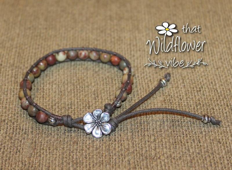 Regenbogen Jaspis Wickelarmband, Silber Apfelblüte, Boho Perlen Armband von ThatWildflowerVibe