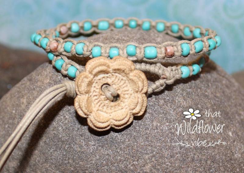 Schaltfläche "Armband, Wickel-Armband Häkeln Schaltfläche "Armband, Wickel-Armband Häkeln von ThatWildflowerVibe