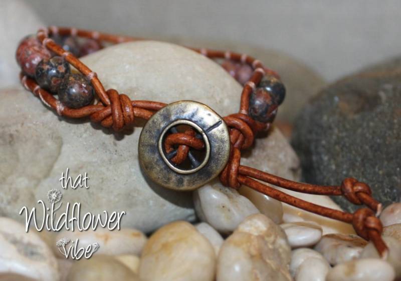 Wickeln Sie Leoparden Jaspis Armband, Rustikale Wrap Leder Boho Braunen Lederarmband, Jasper, Braun Wickeln Sie Leoparden Jaspis Armband, Rustikale Wrap Leder Boho Braunen Lederarmband, Jasper, Braun von ThatWildflowerVibe