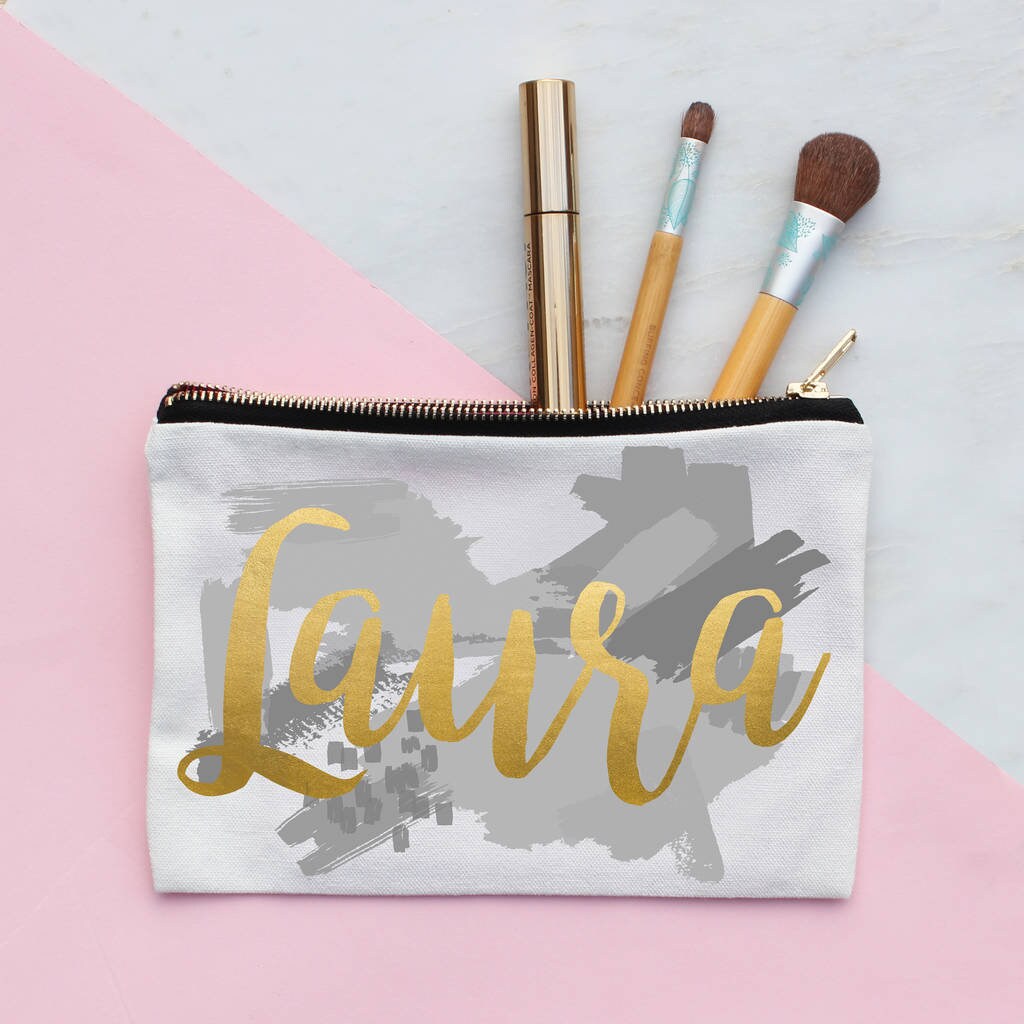 Personalisierte Metallic Graue Malstrich Make-Up-Tasche, Make-Up-Organisator Für Eitelkeit, Brautjungfer Kosmetiktasche, Gold Make-Up-Organisator von Thatsnicethatuk