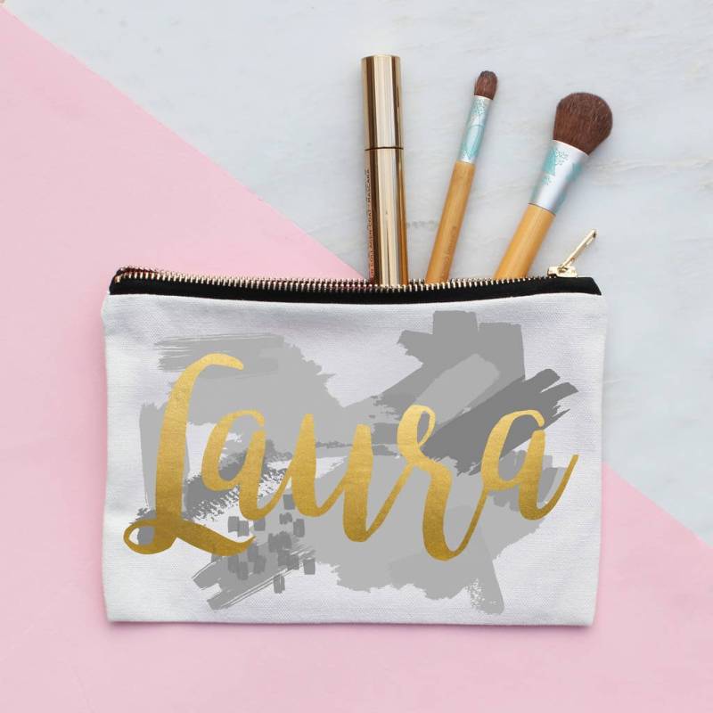 Personalisierte Metallic Graue Malstrich Make-Up-Tasche, Make-Up-Organisator Für Eitelkeit, Brautjungfer Kosmetiktasche, Gold Make-Up-Organisator von Thatsnicethatuk