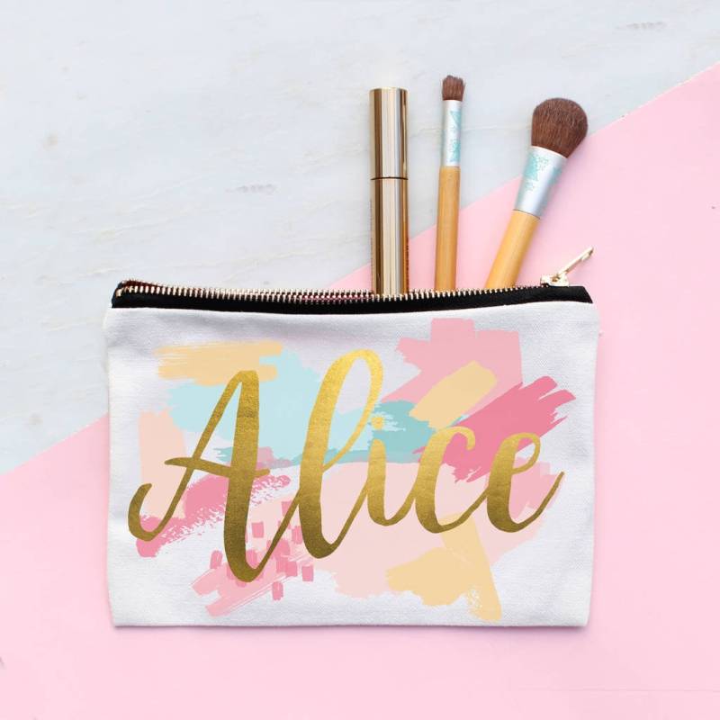 Personalisierte Metallic Paint Stroke Make-Up-Tasche, Personalisierte Brautjungfer Monogrammed Make-Up-Fall, Make-Up-Organisator Für Eitelkeit von Thatsnicethatuk