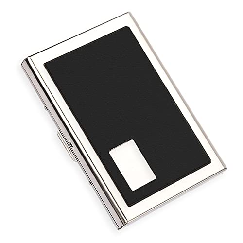 6 Fächer RFID Mini Kreditkartenetui Ausweis Diebstahl Brieftaschen RFID Slim Wallet Metall Edelstahl Metall Kreditkartenschutz für Frauen Herren, Schwarzes Leder, Minimalistisch von Thatyro