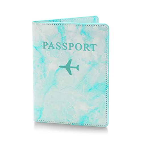 Thatyro Fashion PU Leder Marmorierung Business Reisepasshülle Hülle mit Aufbewahrungstasche Organizer Flugticket Bank ID Karte Reise Schutz für Damen Herren, grün, 15cm X 11cm, Minimalistisch von Thatyro