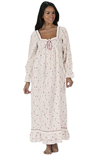 The 1 for U 100% Baumwolle Bodenlang Nachthemd - Martha - S-XXXXL - Creme Vintage Rose, L von The 1 for U