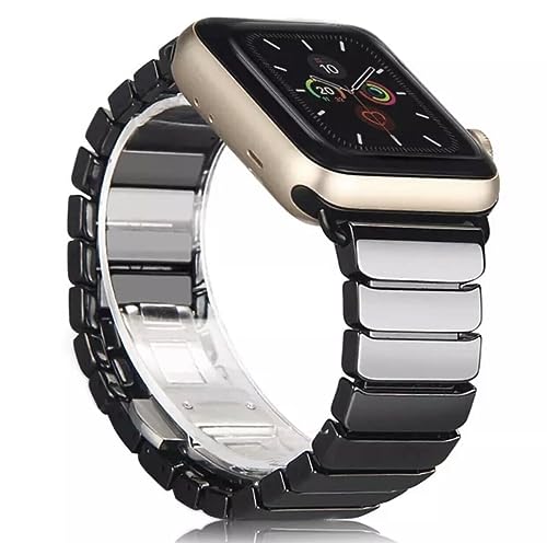 The 5 Shop Keramik Armband kompatibel mit Apple Watch Series 9 8 7 6, ULTRA 49mm, SE Edelstahl Metall Ersatz Armbänder Damen Herren Uhrenband 42/44/45mm kompatibel mit iWatch (38/40/41mm, schwarz) von The 5 Shop