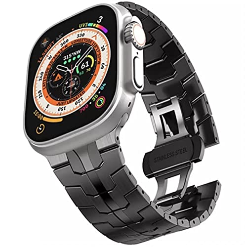The 5 Shop Edelstahl Armband kompatibel mit Apple Ultra Watch Smartwatch Series SE 9 8 7 6 5, schwarz silber Uhr Metall Gliederarmband für iWatch 40/41/42/44/45/49mm (38/40/41, schwarz) von The 5 Shop