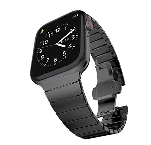 The 5 Shop Edelstahl Metall Gliederarmband kompatibel mit Apple Watch Ultra 49mm 45mm 44mm 41mm 40mm schwarz silber Herren Damen Armband für iWatch Series 9 8 7 SE 6 5 (42/44/45/49mm, schwarz) von The 5 Shop