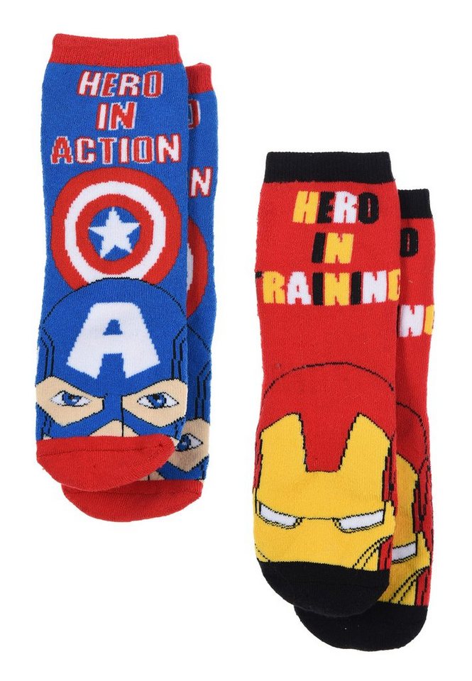 The AVENGERS ABS-Socken Captain America und Ironman Kinder Jungen Socken 2 Paar Gumminoppen Stopper-Socken Strümpfe (2-Paar) mit anti-rutsch Noppen von The AVENGERS