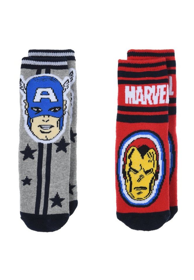 The AVENGERS ABS-Socken Captain America und Ironman Kinder Jungen Socken 2 Paar Gumminoppen Stopper-Socken Strümpfe (2-Paar) mit anti-rutsch Noppen von The AVENGERS