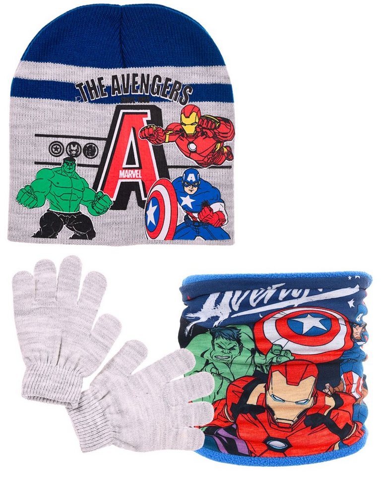 The AVENGERS Beanie Marvel (3-St) Jungen Winter-Set Mütze, Schlauchschal, Handschuhe Gr. 52, 54 cm von The AVENGERS