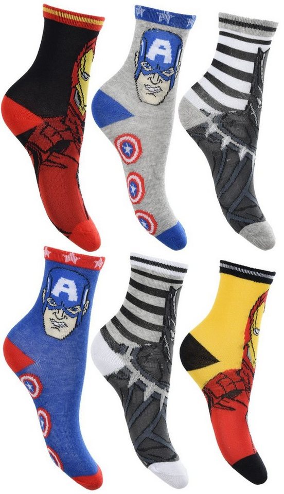 The AVENGERS Feinsocken AVENGERS 6 Paar Kindersocken Kniestrümpfe Jungen + Mädchen Socken Kinder Strümpfe Gr.23/26 27/30 31/34 von The AVENGERS