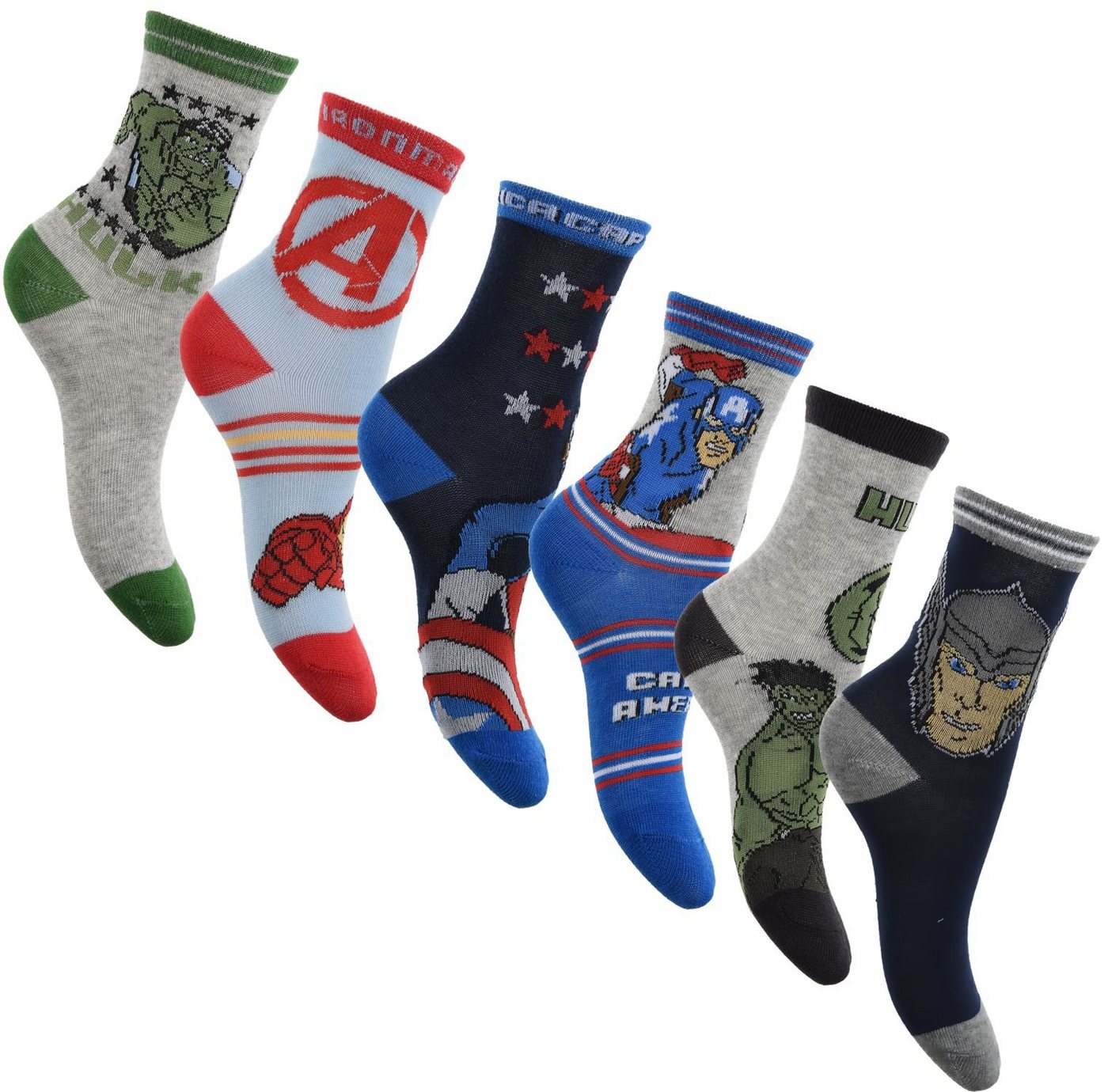 The AVENGERS Feinsocken Avengers Jungen Socken 6 Paar Kindersocken Strümpfe mit Captain America, Ironman, Hulk, Black Panther Größe 23/26 27/30 31/34 von The AVENGERS