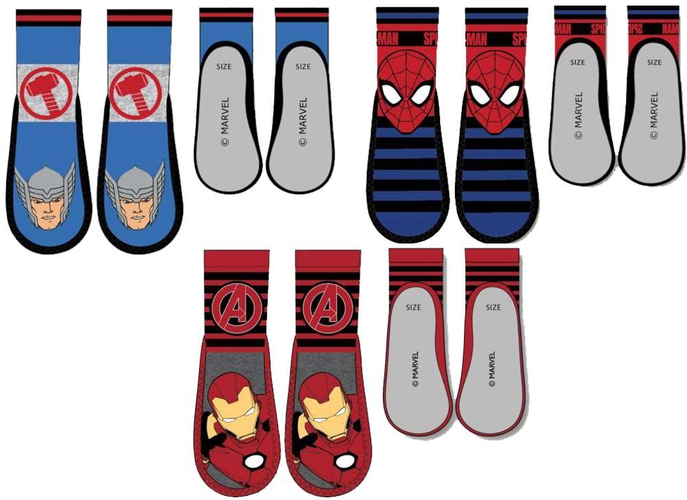 The AVENGERS Haussocken 3x AVENGERS + SPIDERMAN Hausschuh Socken Kindersocken Jungen + Mädchen Strümpfe mit Sohle Gr.26/27 28/29 von The AVENGERS