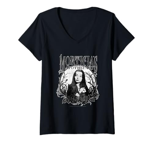 Damen The Addams Family Morticia's Apothecary Dark Gothic Floral T-Shirt mit V-Ausschnitt von The Addams Family