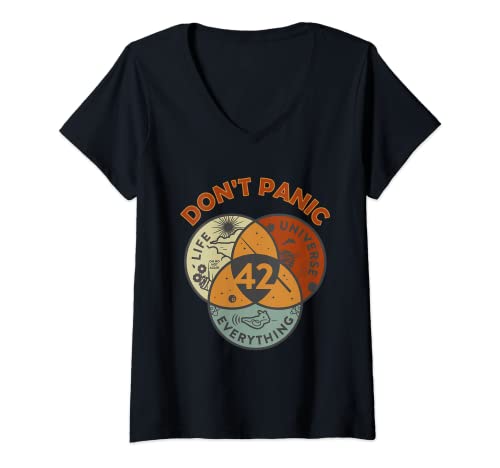 Damen 42 Antwort auf Leben The Universe And Everything Don't Panic T-Shirt mit V-Ausschnitt von The Answer To Life Cycle 42