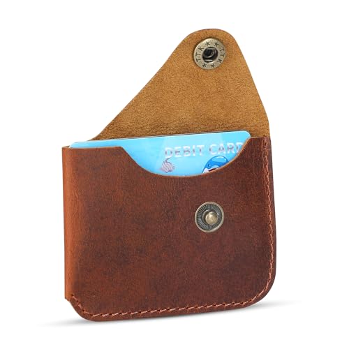 TheAntiq Tan Leather Card Holder Minimalist Wallet Handmade - Slim Credit Card Case with Button Closure, Compact Leather Card Case Holds Up to 4 Cards, Front Pocket Wallet for Men & Women von The Antiq