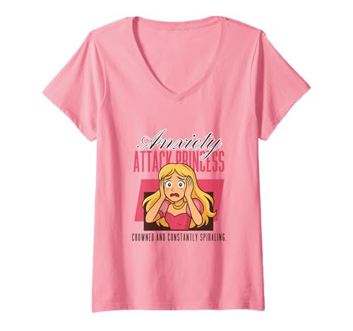 Damen Angst Attack Princess T-Shirt mit V-Ausschnitt Damen Angst Attack Princess T-Shirt mit V-Ausschnitt von The Anxiety Club
