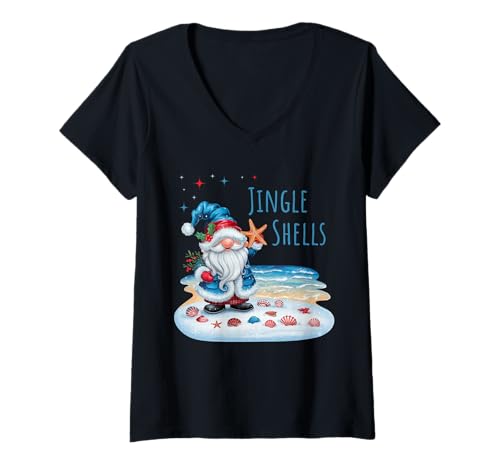 Damen Jingle Shells Lustiger Weihnachtswichtel T-Shirt mit V-Ausschnitt Damen Jingle Shells Lustiger Weihnachtswichtel T-Shirt mit V-Ausschnitt von The Aqua Cottage