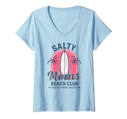 Damen Lustiger Strand von Salty Mom T-Shirt mit V-Ausschnitt Damen Lustiger Strand von Salty Mom T-Shirt mit V-Ausschnitt von The Aqua Cottage