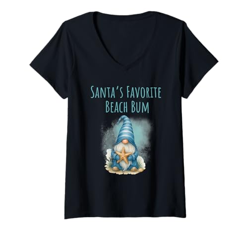 Damen Lustiger Weihnachtswichtel des Weihnachtsmanns T-Shirt mit V-Ausschnitt von The Aqua Cottage