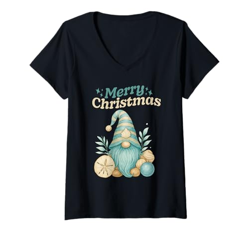 Damen Lustiger Zwerg Merry Christmas T-Shirt mit V-Ausschnitt Damen Lustiger Zwerg Merry Christmas T-Shirt mit V-Ausschnitt von The Aqua Cottage