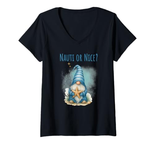 Damen Nauti oder Nice Lustiger Weihnachtszwerg T-Shirt mit V-Ausschnitt Damen Nauti oder Nice Lustiger Weihnachtszwerg T-Shirt mit V-Ausschnitt von The Aqua Cottage