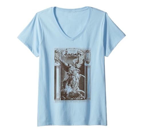 Damen Heiliger Erzengel Michael besiegt Satan Christian T-Shirt mit V-Ausschnitt von The Archangel