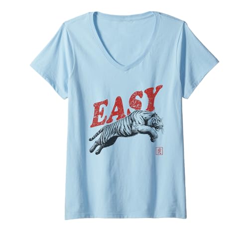 Damen Easy Tiger Retro-Grafik im Vintage-Look T-Shirt mit V-Ausschnitt Damen Easy Tiger Retro-Grafik im Vintage-Look T-Shirt mit V-Ausschnitt von The Art of Print by MCMA - Digitally Enhanced Art