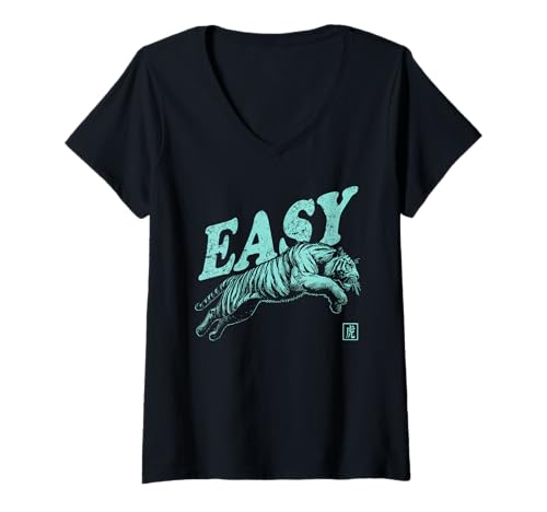 Damen Easy Tiger Retro-Grafik im Vintage-Look T-Shirt mit V-Ausschnitt Damen Easy Tiger Retro-Grafik im Vintage-Look T-Shirt mit V-Ausschnitt von The Art of Print by MCMA - Digitally Enhanced Art