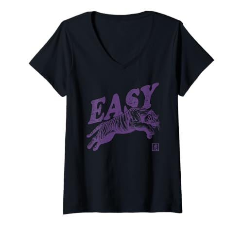 Damen Easy Tiger Trendige ästhetische Indie-Boho-Vintage-Kunst T-Shirt mit V-Ausschnitt Damen Easy Tiger Trendige ästhetische Indie-Boho-Vintage-Kunst T-Shirt mit V-Ausschnitt von The Art of Print by MCMA - Digitally Enhanced Art