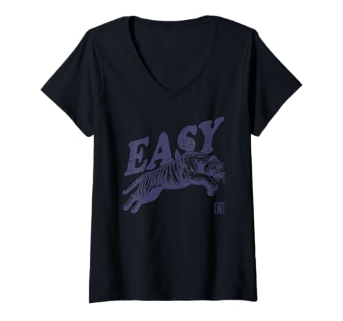 Damen Easy Tiger Trendige ästhetische Indie-Boho-Vintage-Kunst T-Shirt mit V-Ausschnitt Damen Easy Tiger Trendige ästhetische Indie-Boho-Vintage-Kunst T-Shirt mit V-Ausschnitt von The Art of Print by MCMA - Digitally Enhanced Art