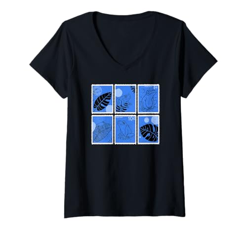 Damen Frosch Stempel Art Boho Cottagecore Vintage Froggy Design T-Shirt mit V-Ausschnitt Damen Frosch Stempel Art Boho Cottagecore Vintage Froggy Design T-Shirt mit V-Ausschnitt von The Art of Print by MCMA - Digitally Enhanced Art