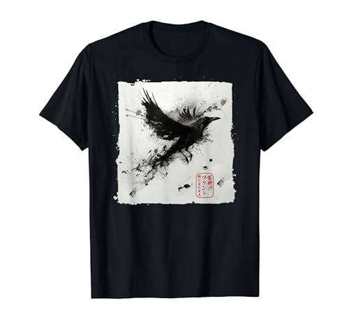 Japanische Kunsttinte Rabe/Krähe – Herren, Damen, Kinder Grafik T-Shirt von The Art of Print by MCMA - Digitally Enhanced Art