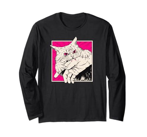Lustiger Katzenbiss Vintage Kunst für Katze Mama & Katze Papa Langarmshirt von The Art of Print by MCMA - Digitally Enhanced Art