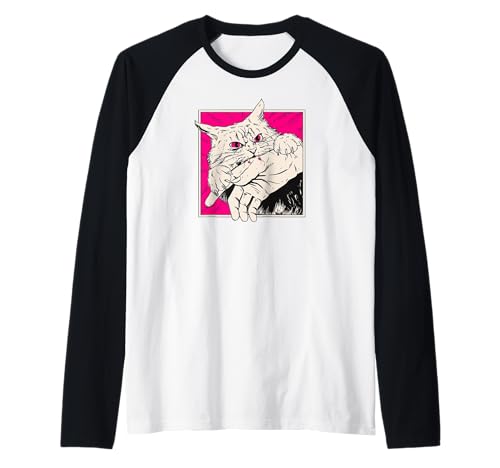 Lustiger Katzenbiss Vintage Kunst für Katze Mama & Katze Papa Raglan von The Art of Print by MCMA - Digitally Enhanced Art