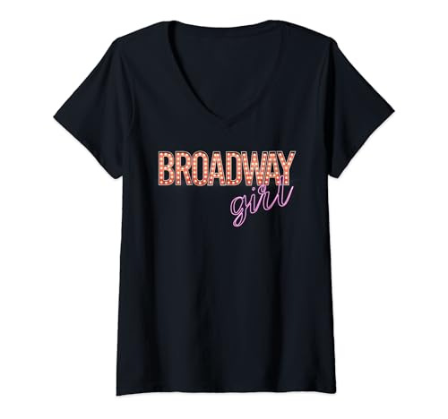 Damen Broadway-T-Shirt für Mädchen | Broadway Marquee Neon Lights T-Shirt T-Shirt mit V-Ausschnitt Damen Broadway-T-Shirt für Mädchen | Broadway Marquee Neon Lights T-Shirt T-Shirt mit V-Ausschnitt von The Awesome Broadway T-Shirt Co.