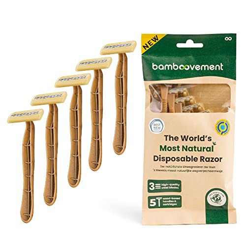 THE BAMBOOVEMENT 99% Plastikfreie Nachhaltige Einwegrasierer Männer, 3 Premium-Klingen Für Eine Schnelle, Und Sanfte Rasur, Umweltfreundlicher Nassrasierer Herren, Unisex-Set Mit 5 Rasierern von The Bamboovement