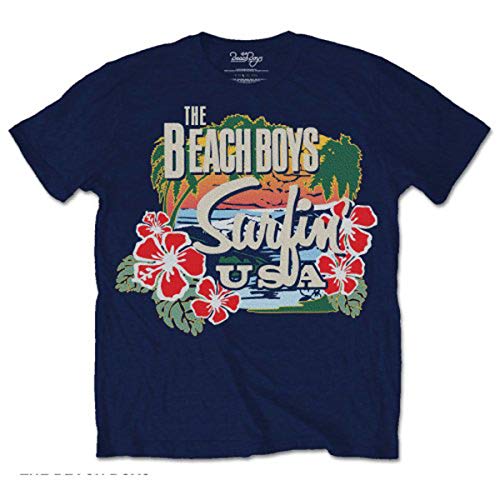 Beach Boys Herren Surfin USA Tropical T-Shirt, Blau (Navy), (Herstellergröße: Large) von Rockoff Trade