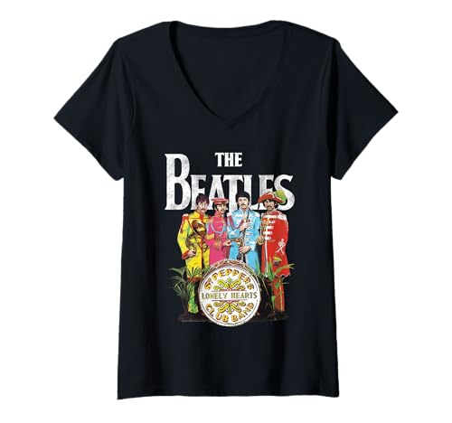 Damen The Beatles Music Band Sgt Pepper by Rock Off T-Shirt mit V-Ausschnitt von F4nt4stic