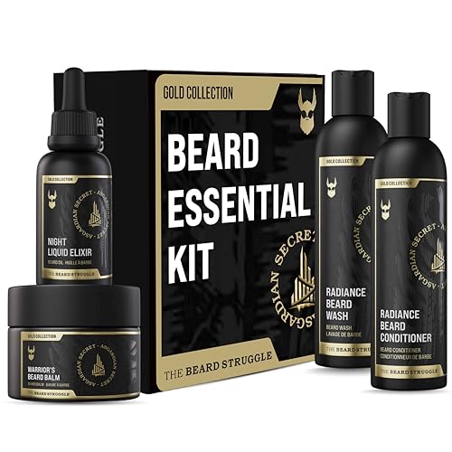 The Beard Struggle Essential Kit - Grooming Care Package for Men - Balm, Oil, Wash, Conditioner - Gold Collection - Asgardian Secret von The Beard Struggle