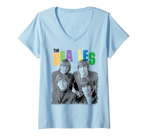 Damen The Beatles - Farbschichten Retro-Pop-Design T-Shirt mit V-Ausschnitt von The Beatles