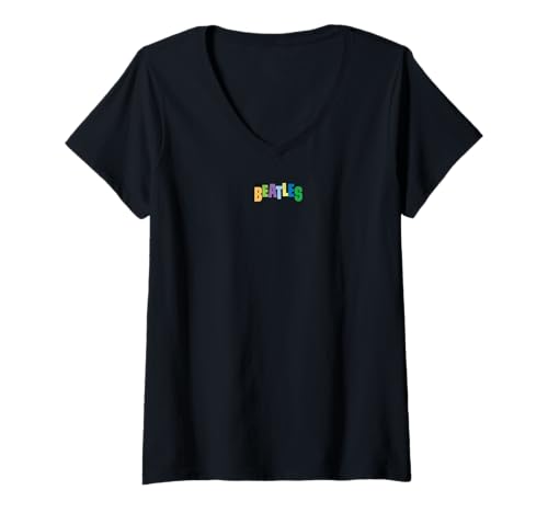 Damen The Beatles – Retro-Farbblock-Logo-Design T-Shirt mit V-Ausschnitt von The Beatles