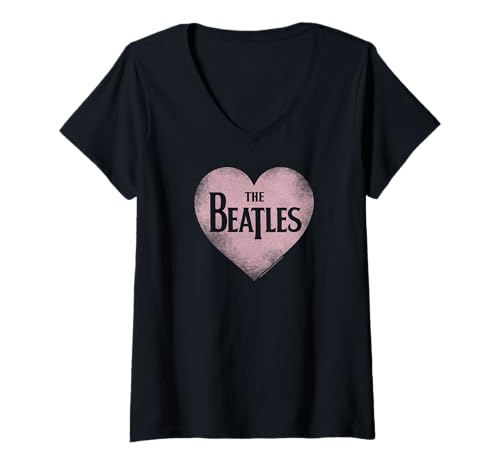 Damen The Beatles – Rosa Herz Retro-Design T-Shirt mit V-Ausschnitt von The Beatles