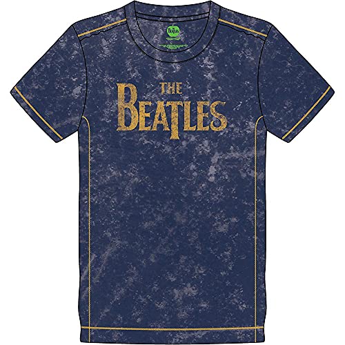 The Beatles T Shirt Drop T Band Logo Nue offiziell Herren Navy Blau Snow Wash von The Beatles