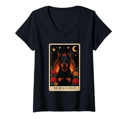 Damen Das Beauceron Tarot T-Shirt mit V-Ausschnitt Damen Das Beauceron Tarot T-Shirt mit V-Ausschnitt von The Beauceron Dog