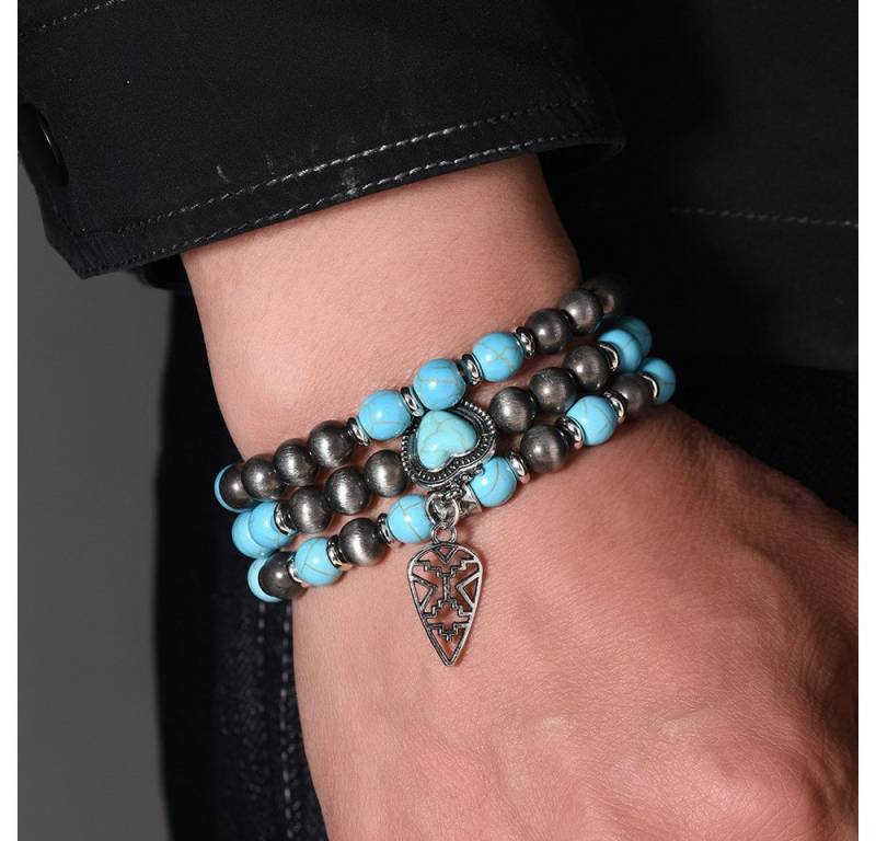 The Beauty House Armband 3er Set Perlenarmbänder Boho Schmuck – mit Türkis Herz und Anhänger, modischer Ethno Stil für Alltag Party Festival von The Beauty House