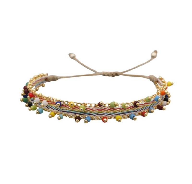 The Beauty House Armband Handgefertigtes Stoffarmband – Buntes Freundschaftsarmband (mit Perlen Boho-Style) von The Beauty House