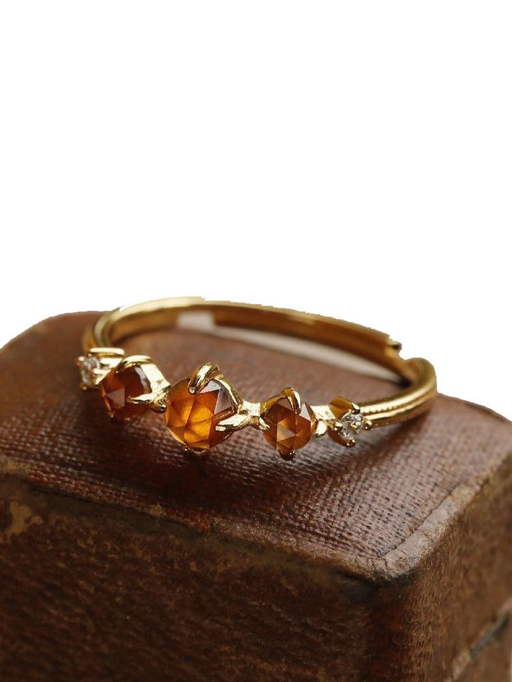 The Beauty House Fingerring Damen Verlobungsring Vintage goldfarbiger Ring mit Edelstein von The Beauty House