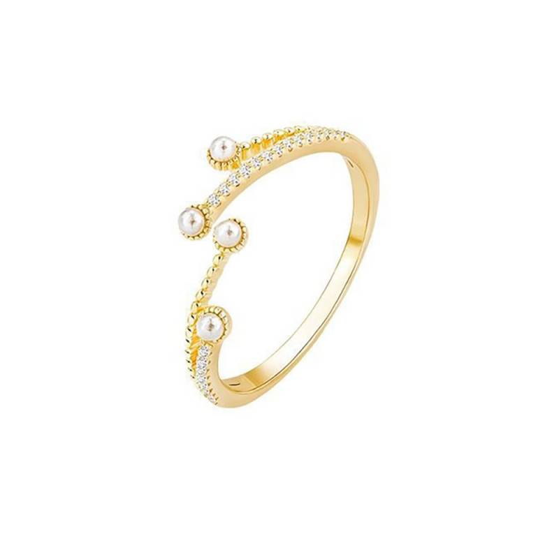 The Beauty House Fingerring Damen Verlobungsring goldfarbiger Ring mit Perlen und Zirkonia von The Beauty House